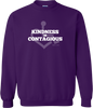 Purple pullover sweatshirt. Our trademarked International Symbol of Acceptance ("wheelchair heart symbol") sits behind the phrase Kindness is Contagious boldly displayed on your chest.