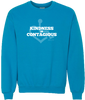Sapphire pullover sweatshirt. Our trademarked International Symbol of Acceptance ("wheelchair heart symbol") sits behind the phrase Kindness is Contagious boldly displayed on your chest.