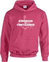 Pink hooded pullover. Our trademarked International Symbol of Acceptance ("wheelchair heart symbol") sits behind the phrase Kindness is Contagious boldly displayed on your chest.