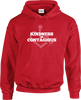 Red hooded pullover. Our trademarked International Symbol of Acceptance ("wheelchair heart symbol") sits behind the phrase Kindness is Contagious boldly displayed on your chest.