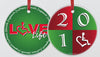 2010 Edition. The front side has our symbol in the saying "LOVE Life" with our slogan wrapped around the edge.  The back side has our symbol in the year, 2010. The vibrant full-color design is screen-printed on a 3" circle porcelain ornament and hangs on your tree by a matching red chord. All ornaments come with a green velvet pouch to store or gift it in!