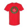2020's limited edition holiday tee features a merry and bright holiday wreath with the 3'Es and of course our wheelchair heart!