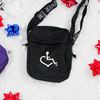 Black 3E Love Bag w/Embroidered Wheelchair heart symbol on front and 3'E's slogan on strap.