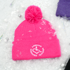 Pink adult knit beanie hat w/ cuff and pom featuring our Circle of 3E Love embroidered with white threads
