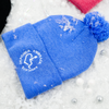 Heather Blue adult knit beanie hat w/ cuff and pom featuring our Circle of 3E Love embroidered with white threads