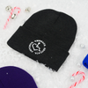 Dark Grey, Adult knit beanie hat w/ cuff featuring our Circle of 3E Love embroidered with white threads
