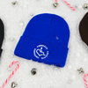 Royal Blue, Adult knit beanie hat w/ cuff featuring our Circle of 3E Love embroidered with white threads