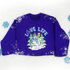 2021's limited edition crewneck sweatshirt holiday design features a jolly snowman sporting a 3E Love knit scarf and holding a warm mug of hot cocoa 