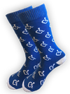 Blue crew socks featuring the International Symbol of Acceptance