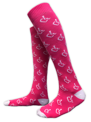 Pink knee high socks featuring the International Symbol of Acceptance