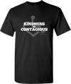 Black KINDNESS Tee. Tell everyone that you embrace and love life. Spread the conversation of social acceptance of disability with this t-shirt. Our trademarked International Symbol of Acceptance ("wheelchair heart symbol") sits behind the phrase Kindness is Contagious boldly displayed on your chest.