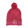 Heather red adult knit beanie hat w/ cuff and pom featuring our Circle of 3E Love embroidered with white threads
