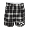 Black/white flannel boxer shorts that feature our International Symbol of Acceptance on the front left thigh