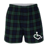 Blackwatch flannel boxer shorts that feature our International Symbol of Acceptance on the front left thigh