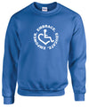Royal blue crewneck sweatshirt. Our trademarked International Symbol of Acceptance ("wheelchair heart symbol") is center chest with our 3E's "Embrace. Educate. Empower." surrounding it in a circle.