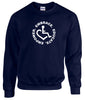 Navy crewneck sweatshirt. Our trademarked International Symbol of Acceptance ("wheelchair heart symbol") is center chest with our 3E's "Embrace. Educate. Empower." surrounding it in a circle.