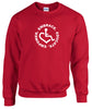 Red crewneck sweatshirt. Our trademarked International Symbol of Acceptance ("wheelchair heart symbol") is center chest with our 3E's "Embrace. Educate. Empower." surrounding it in a circle.