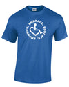 Our trademarked wheelchair heart symbol is center chest with our 3E's, "Embrace. Educate. Empower." surrounding it in a circle