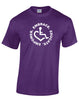 Purple Circle of 3E Love Tshirt. This design tells everyone that you embrace and love life. Spread the conversation of social acceptance of disability with this tee! Our trademarked wheelchair heart symbol is center chest with our 3E's, "Embrace. Educate. Empower." surrounding it in a circle