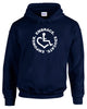 Navy Hooded Pullover. Our trademarked International Symbol of Acceptance ("wheelchair heart symbol") is center chest with our 3E's "Embrace. Educate. Empower." surrounding it in a circle.
