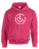 Pink Hooded Pullover. Our trademarked International Symbol of Acceptance ("wheelchair heart symbol") is center chest with our 3E's "Embrace. Educate. Empower." surrounding it in a circle.