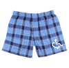 Columbia/navy flannel boxer shorts that feature our International Symbol of Acceptance on the front left thigh