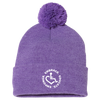 Heather Purple adult knit beanie hat w/ cuff and pom featuring our Circle of 3E Love embroidered with white threads