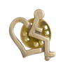 Pins are die struck versions of our International Symbol of Acceptance ("wheelchair heart symbol"). Antique Gold finish.