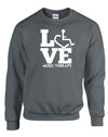 Charcoal crewneck sweatshirt. Our trademarked International Symbol of Acceptance ("wheelchair heart symbol") is featured proudly on your item
