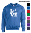 Tell everyone how proud you are to embrace and love life. Spread the conversation of social acceptance of disability with this crewneck sweatshirt. Our trademarked International Symbol of Acceptance ("wheelchair heart symbol") is featured proudly on your item