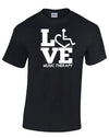 Black t-shirt. Our trademarked International Symbol of Acceptance ("wheelchair heart symbol") is featured proudly on your item