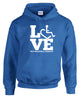 Royal blue hooded pullover. Our trademarked International Symbol of Acceptance ("wheelchair heart symbol") is featured proudly on your item