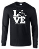Black long sleeve t-shirt. Our trademarked International Symbol of Acceptance ("wheelchair heart symbol") is featured proudly on your item
