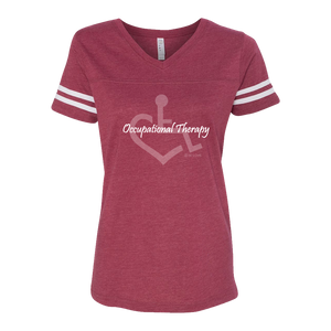 Burgundy ladies football jersey. Our trademarked International Symbol of Acceptance ("wheelchair heart symbol") is featured proudly in the background on your item. 