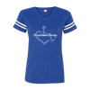 Royal blue ladies football jersey. Our trademarked International Symbol of Acceptance ("wheelchair heart symbol") is featured proudly in the background on your item.