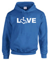 Royal blue hooded pullover. Our trademarked International Symbol of Acceptance (""wheelchair heart symbol"") replaces the O in the word LOVE boldly displayed on your chest.