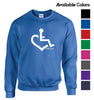 Original Heart Crewneck Sweatshirt. Tell everyone that you embrace and love life. Spread the conversation of social acceptance of disability with this crewneck sweatshirt. Our trademarked International Symbol of Acceptance ("wheelchair heart symbol") is boldly displayed over your heart.