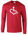 Red long-sleeve. Our trademarked International Symbol of Acceptance ("wheelchair heart symbol") boldly displayed over your heart.