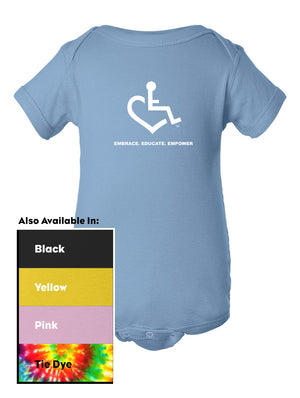 ﻿Our Wheelchair Heart Onesie lets our newest 3E Lovers wear their heart on their sleeves!