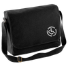 Black 100% cotton messenger bag with our trademarked Wheelchair Heart symbol embroidered within our Circle of 3E's in white thread.