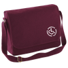 Maroon 100% cotton messenger bag with our trademarked Wheelchair Heart symbol embroidered within our Circle of 3E's in white thread.