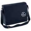 Navy blue 100% cotton messenger bag with our trademarked Wheelchair Heart symbol embroidered within our Circle of 3E's in white thread.