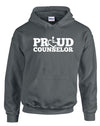 Charcoal hooded pullover. Our trademarked International Symbol of Acceptance ("wheelchair heart symbol") replaces the O in the word PROUD boldly displayed on your chest.