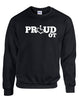 Black crewneck sweatshirt. Our trademarked International Symbol of Acceptance ("wheelchair heart symbol") replaces the O in the word PROUD boldly displayed on your chest.