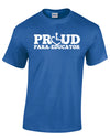 Royal blue t-shirt. Our trademarked International Symbol of Acceptance ("wheelchair heart symbol") replaces the O in the word PROUD boldly displayed on your chest.