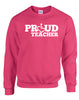 Pink crewneck sweatshirt. Our trademarked International Symbol of Acceptance ("wheelchair heart symbol") replaces the O in the word PROUD boldly displayed on your chest.