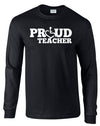 Black long sleeve t-shirt. Our trademarked International Symbol of Acceptance ("wheelchair heart symbol") replaces the O in the word PROUD boldly displayed on your chest.