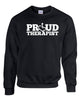 Black crewneck sweatshirt. Our trademarked International Symbol of Acceptance ("wheelchair heart symbol") replaces the O in the word PROUD boldly displayed on your chest.