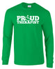 Irish green long sleeve t-shirt. Our trademarked International Symbol of Acceptance ("wheelchair heart symbol") replaces the O in the word PROUD boldly displayed on your chest.