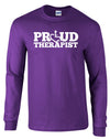 Purple long sleeve t-shirt. Our trademarked International Symbol of Acceptance ("wheelchair heart symbol") replaces the O in the word PROUD boldly displayed on your chest.